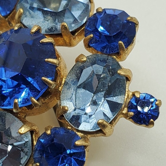 Shades of Blue Rhinestone Brooch Pin Prong Gold Tone Womens Jewelry‎ Fashion - Picture 10 of 12